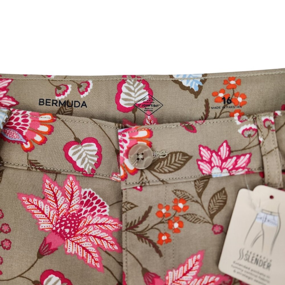 New St Johns Bay Womens 16 36x11 Mid Rise Floral Secretly Slender Bermuda Shorts - Picture 14 of 15